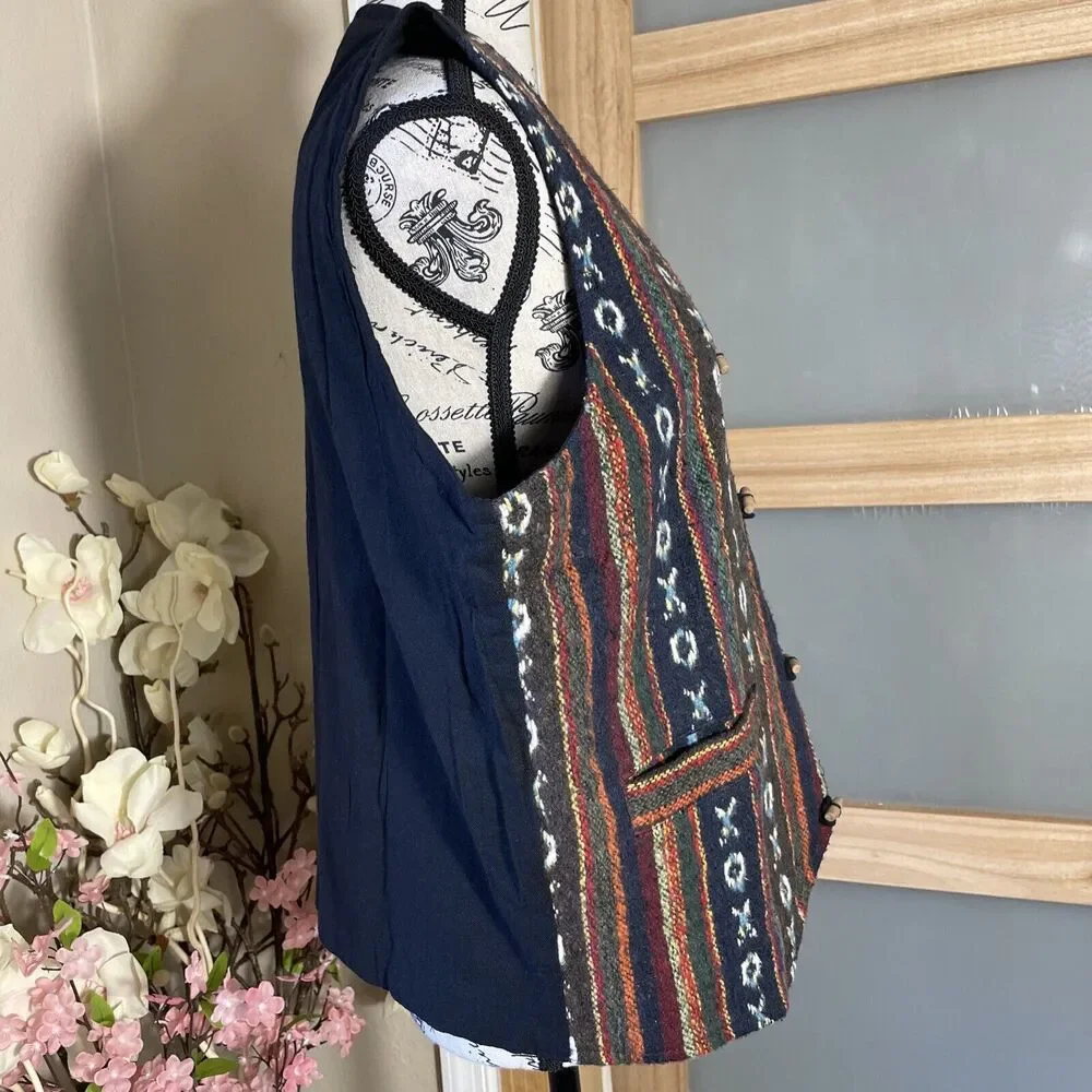 Gypsy Rose Unisex Vest Knit Western Boho Style 80s 90s Tribal Print Folkroric - Picture 4 of 7